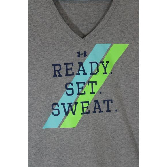 UNDER ARMOUR Women's Athletic Gray, Cotton T-Shirt, Medium, Ready Set Sweat - Picture 4 of 9